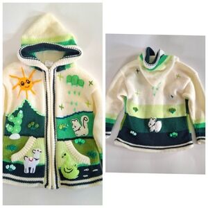 Peruvian Kids Size 4T handmade "happy sweater" embroidered nature animals
